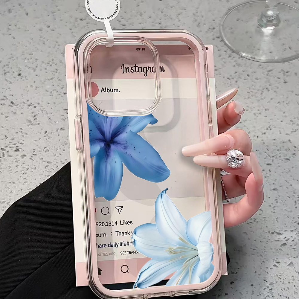 Blue Lily Flower Clear Phone C - Clear Shockproof Bumper Case recension och pris