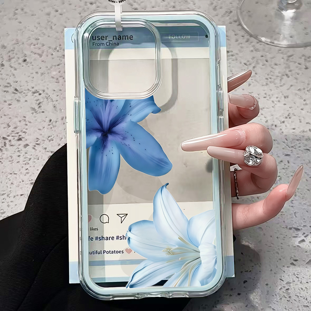 Blue Lily Flower Clear Phone C - Clear Shockproof Bumper Case recension och pris