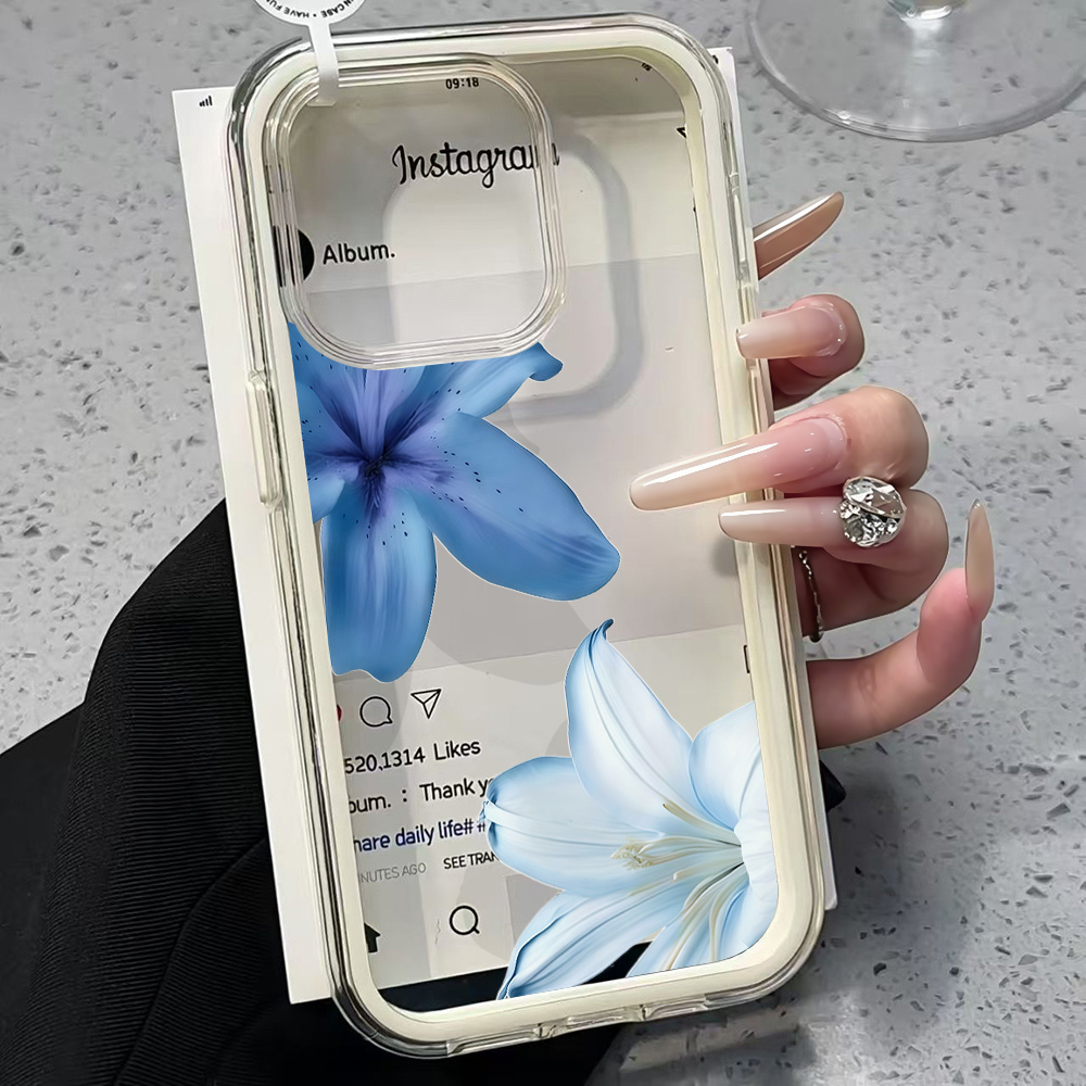 Blue Lily Flower Clear Phone C - Clear Shockproof Bumper Case recension och pris