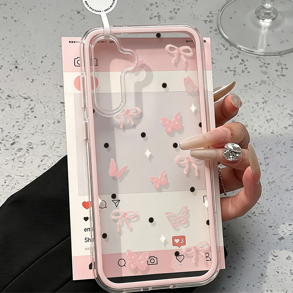 Cute Pink Bow Soft Phone Case  - Clear Shockproof Bumper Case recension och pris